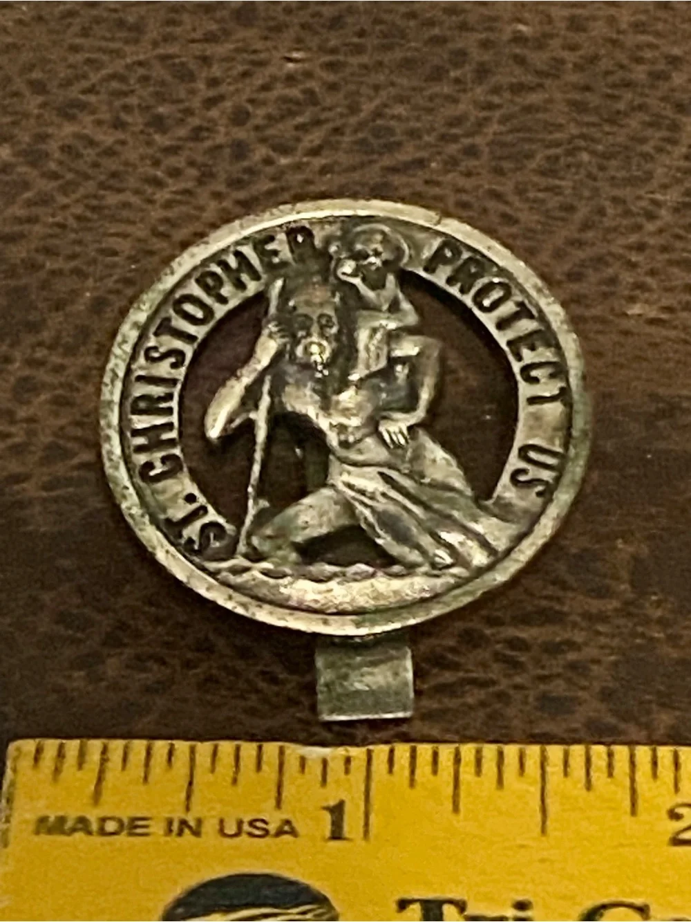 St. Christopher “Protect Us” Pewter Auto Visor Clip - Protective Patron Saint